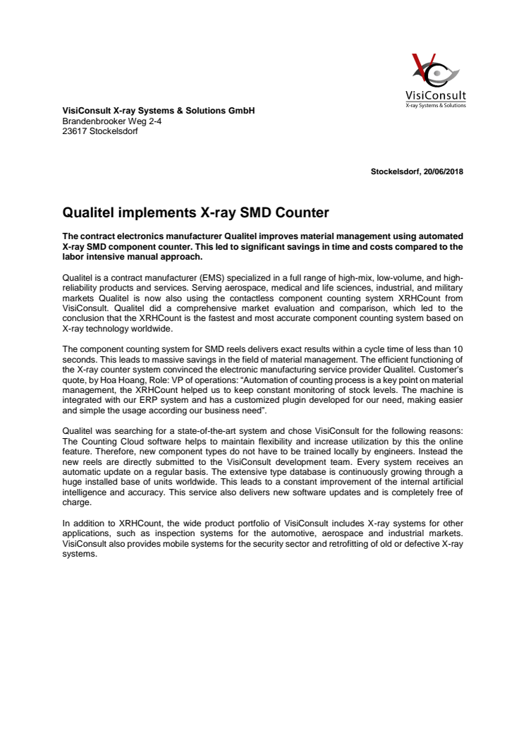 Qualitel implements X-ray SMD Counter