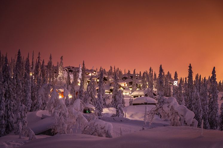 Julestemning over hyttefelt i Trysil