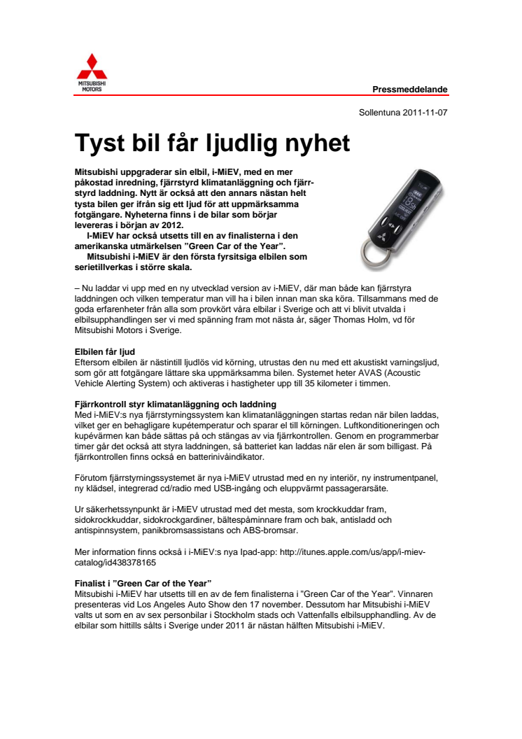 Tyst bil får ljudlig nyhet