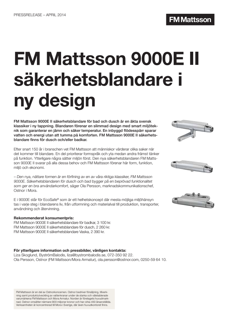 FM Mattsson 9000E II säkerhetsblandare i ny design