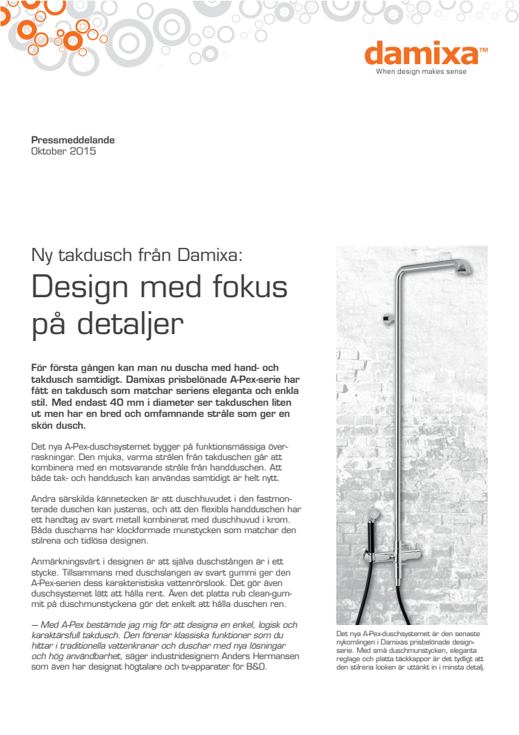 Ny takdusch från Damixa: Design med fokus på detaljer