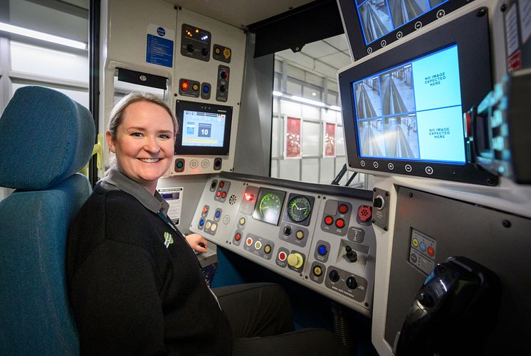 Newly qualified driver, Paige Lunn, in the driver's cab