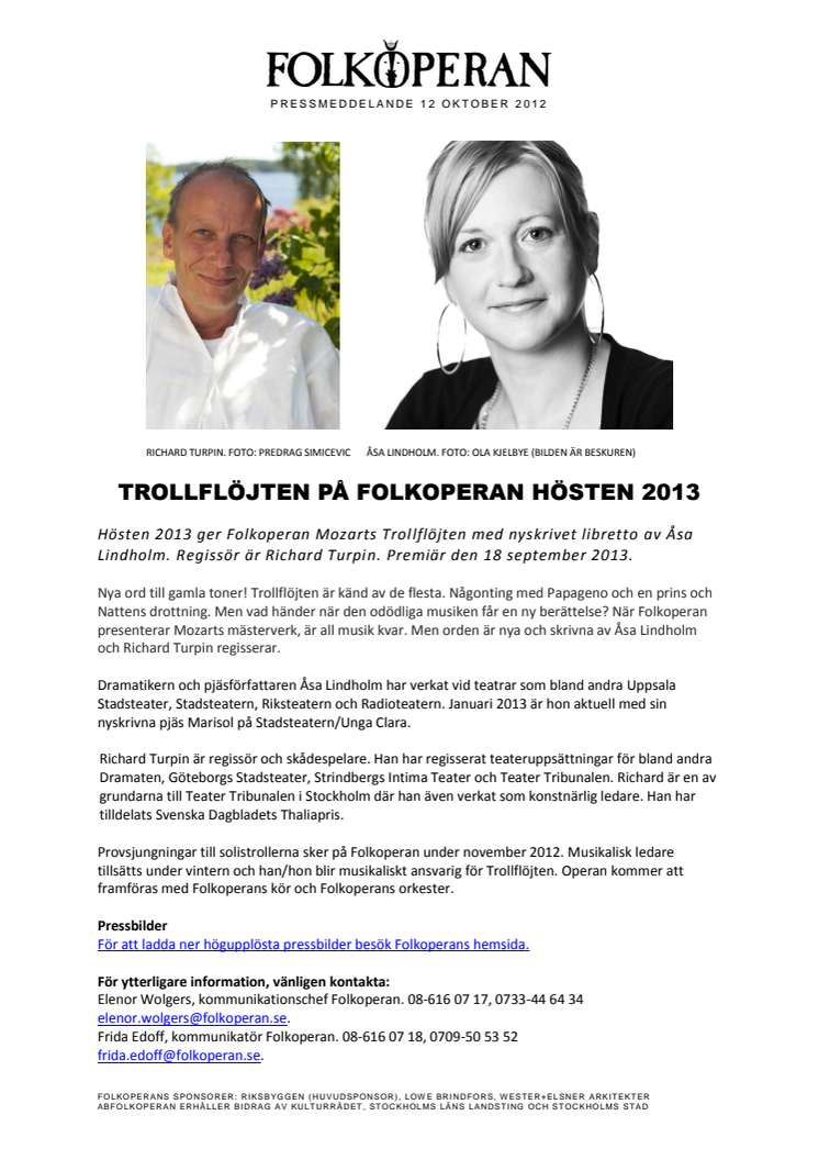 Trollflöjten på Folkoperan hösten 2013