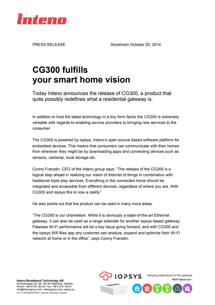 CG300 fulfills your smart home vision
