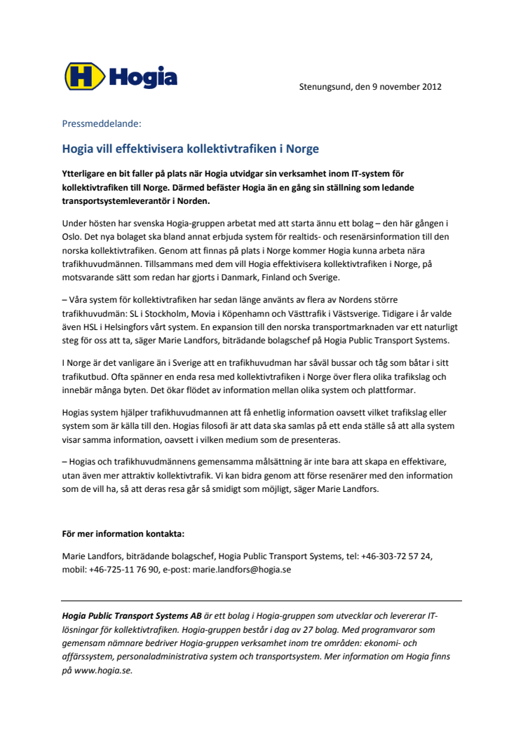 Hogia vill effektivisera kollektivtrafiken i Norge