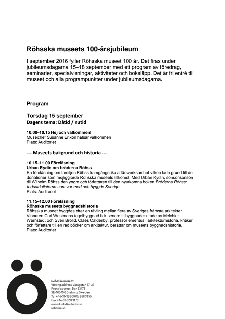 Röhsska museets jubileumprogram