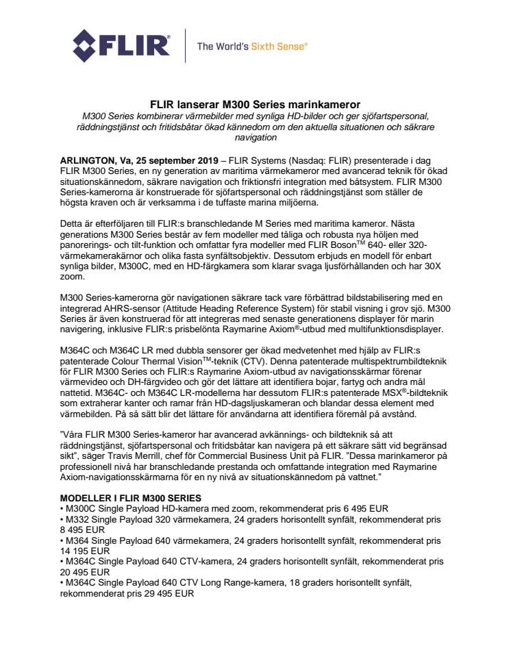 FLIR lanserar M300 Series marinkameror