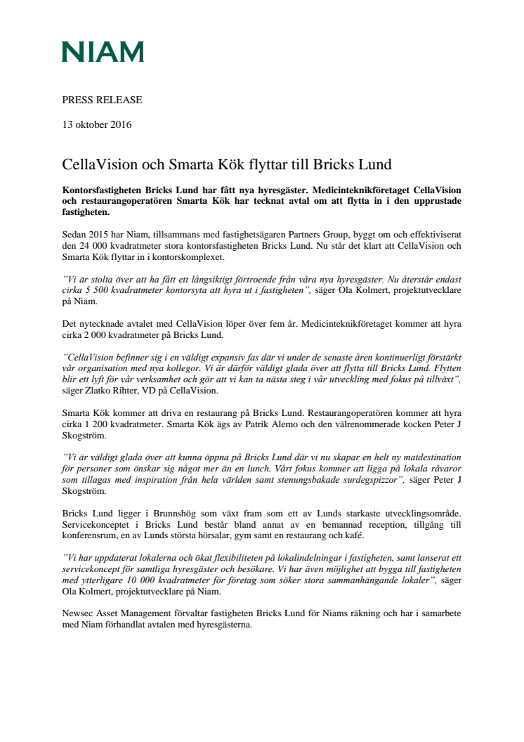 CellaVision och Smarta Kök flyttar till Bricks Lund
