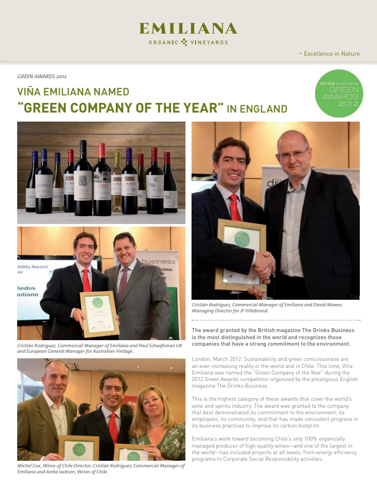 Emiliana -  “The green company of the Year 2012!”