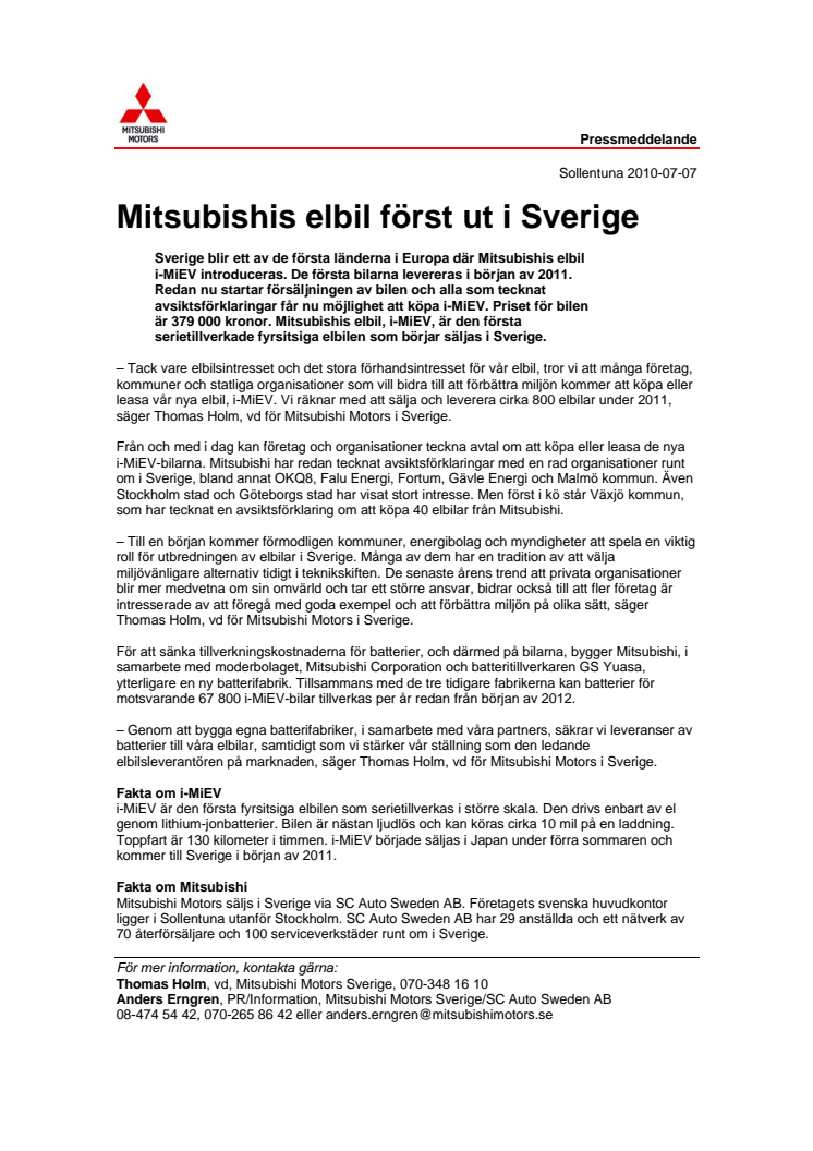 Mitsubishis elbil först ut i Sverige