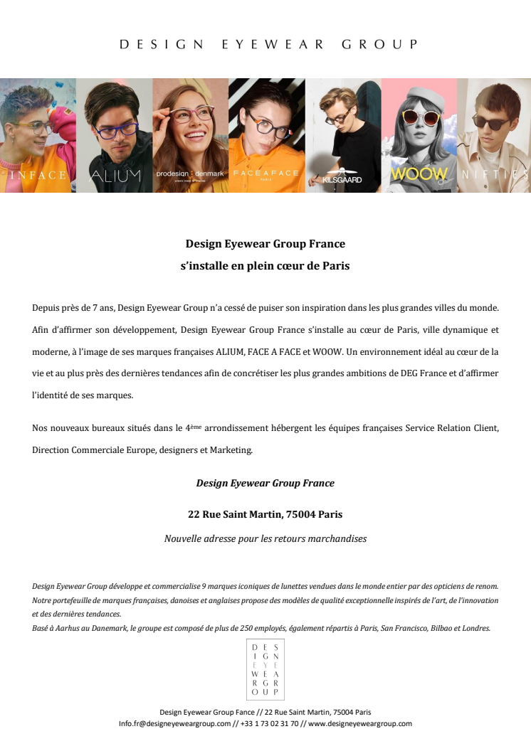 DESIGN EYEWEAR GROUP FRANCE S'INSTALLE AU COEUR DE PARIS