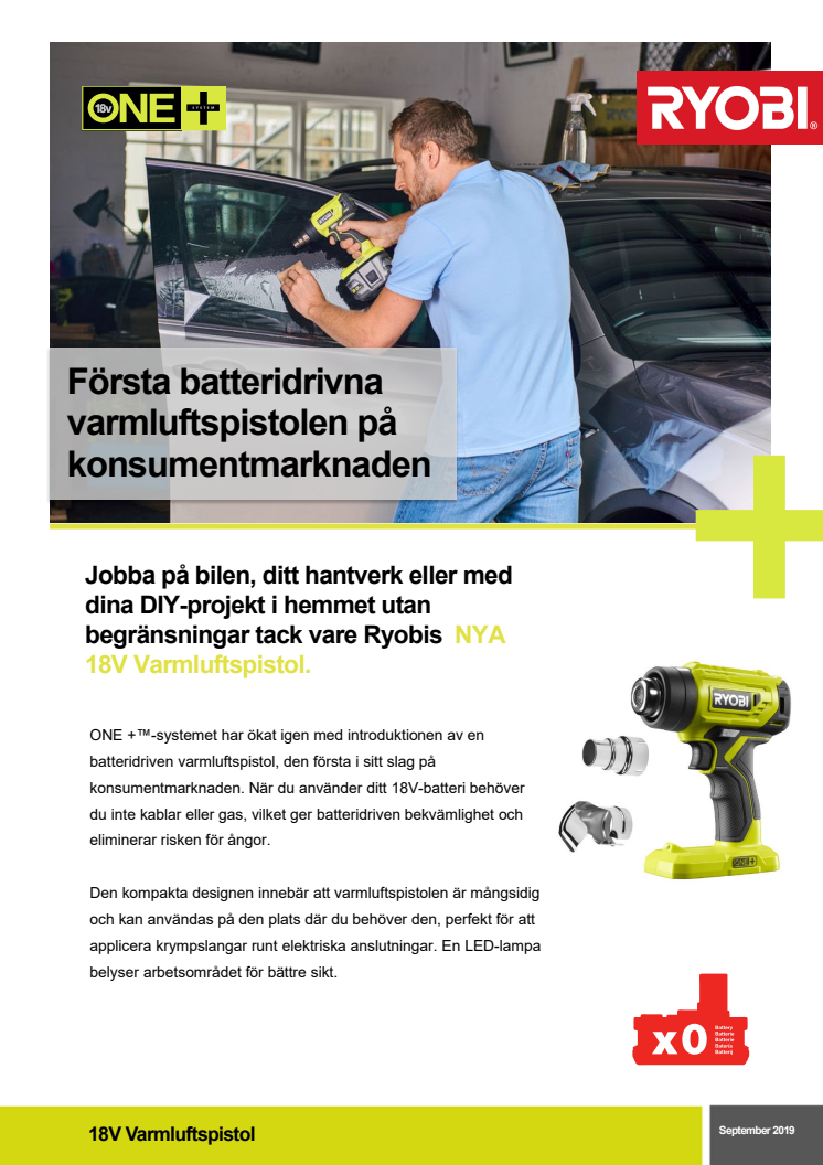 Första batteridrivna varmluftspistolen på konsumentmarknaden - ONE+