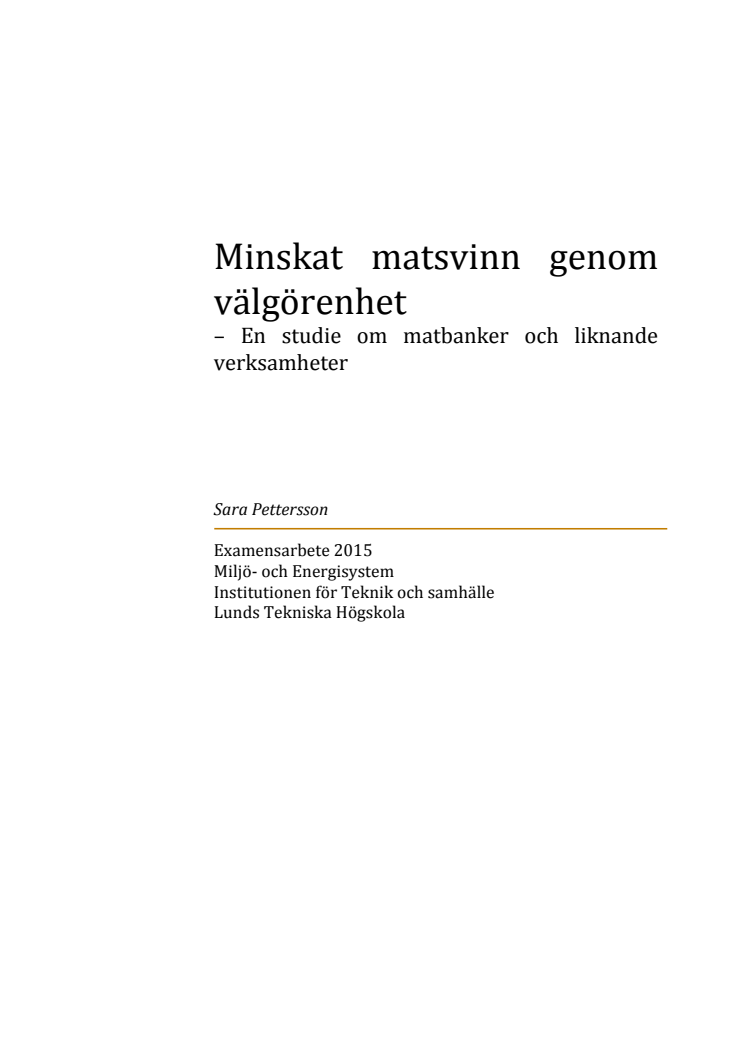 Minskat matsvinn genom välgörenhet – En studie om matbanker och liknande verksamheter