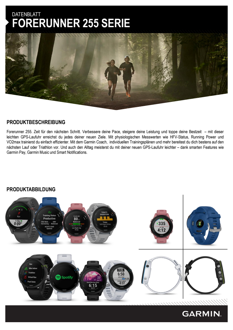 Garmin Datenblatt Forerunner 255