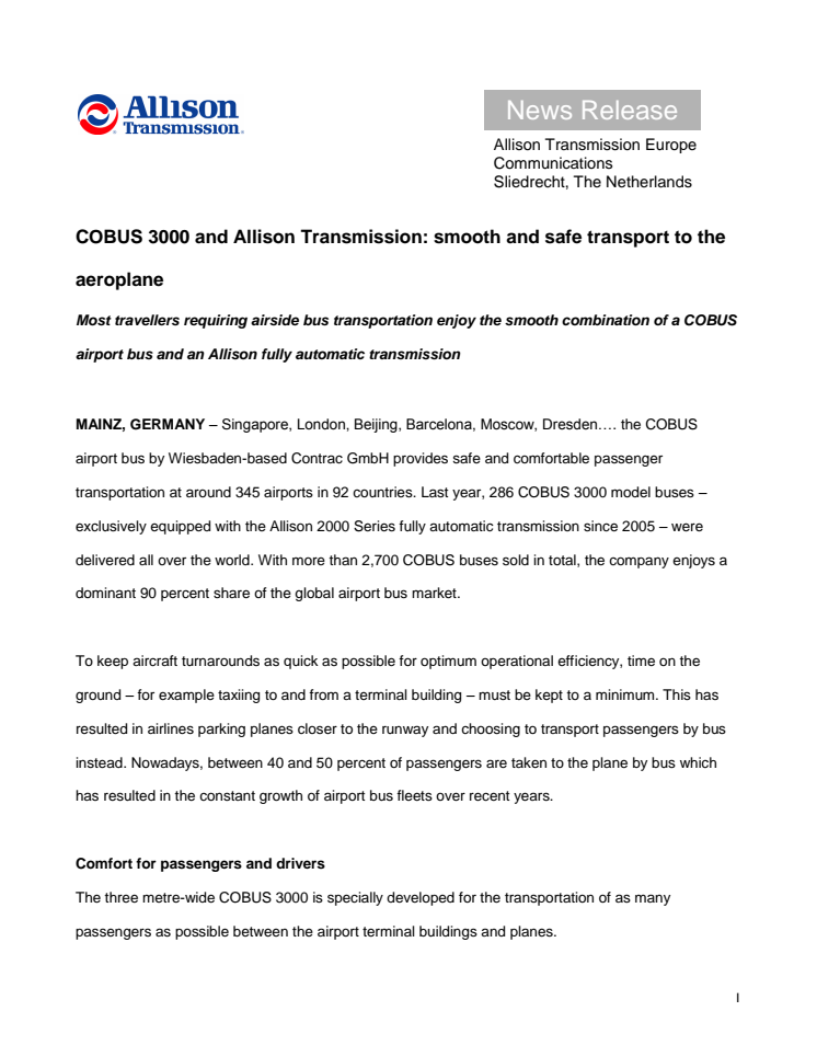 COBUS 3000 and Allison Transmission: smooth and safe transport to the aeroplane