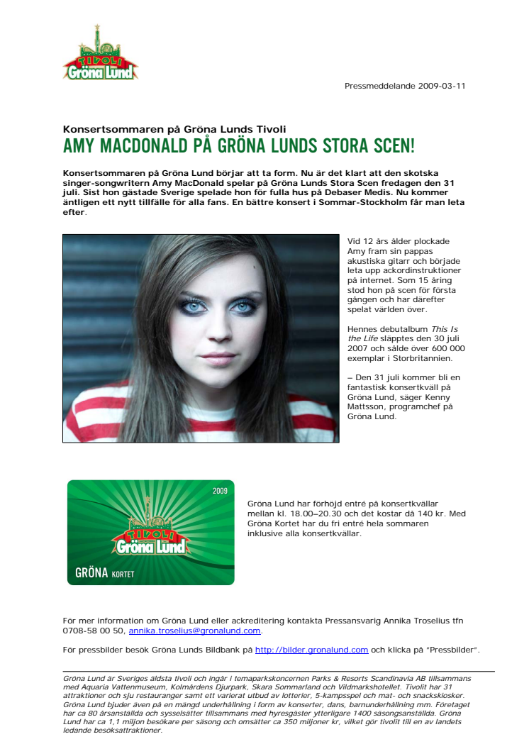 Amy Macdonald på Gröna Lunds Stora Scen