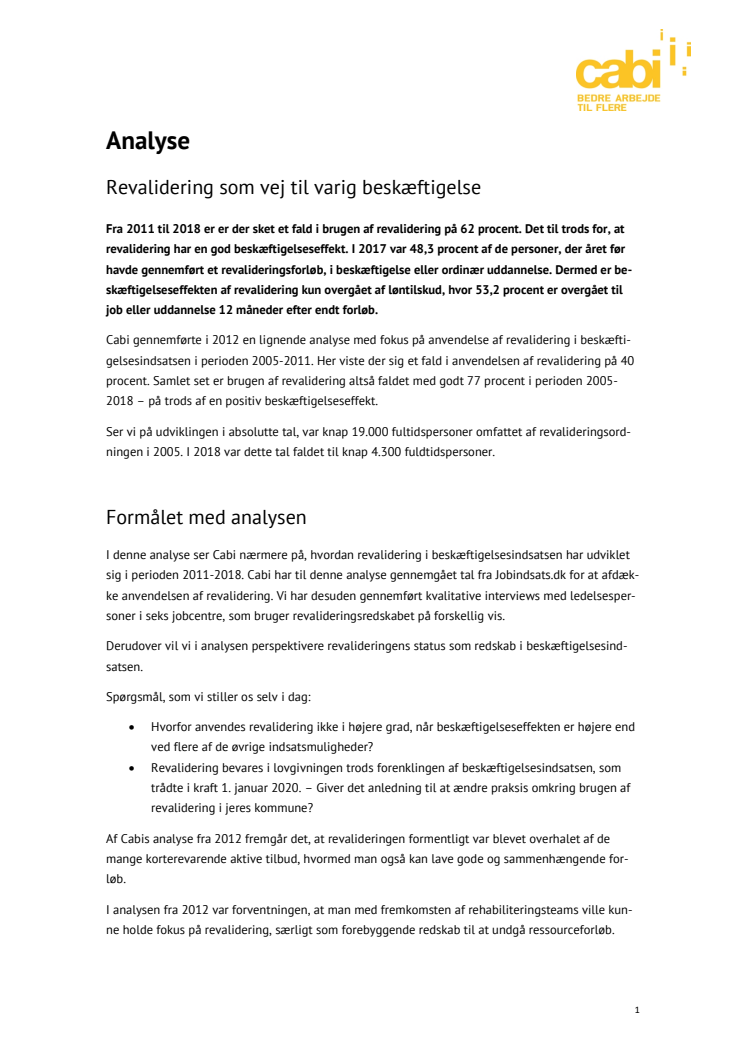 Analyse: Revalidering som vej til varig beskæftigelse