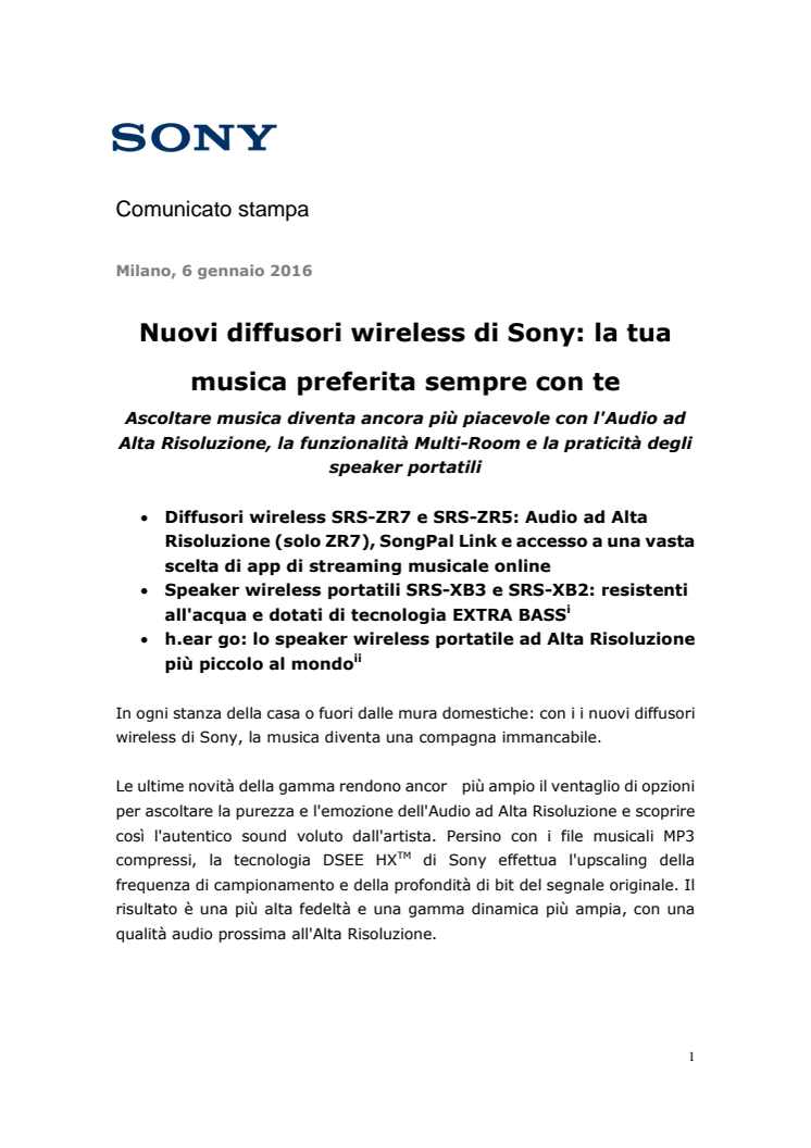 Nuovi diffusori wireless di Sony: la tua musica preferita sempre con te