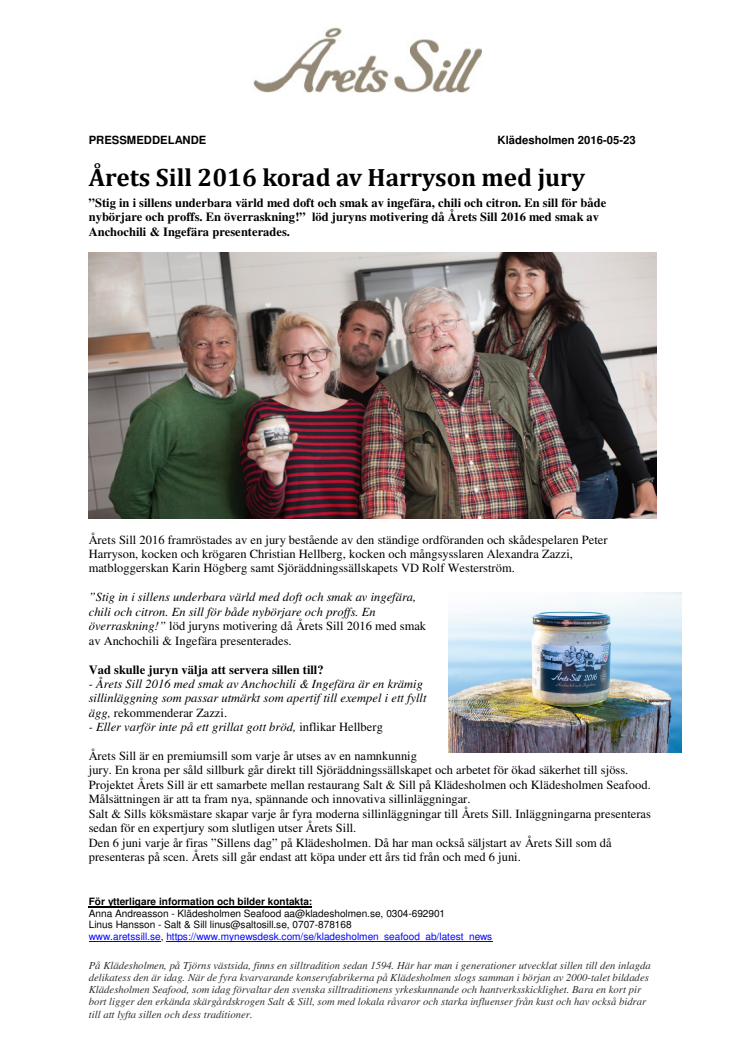 Årets Sill 2016 korad av Harryson, Hellberg, Zazzi, Westerström och Högberg
