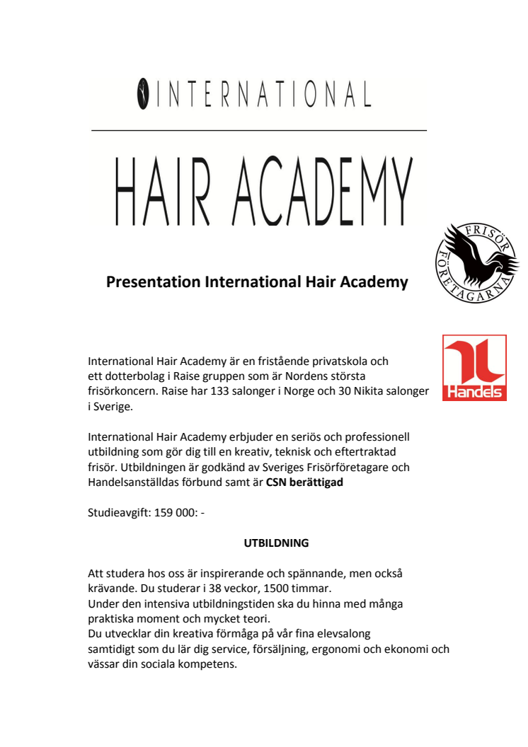 Skolpresentation International Hair Academy