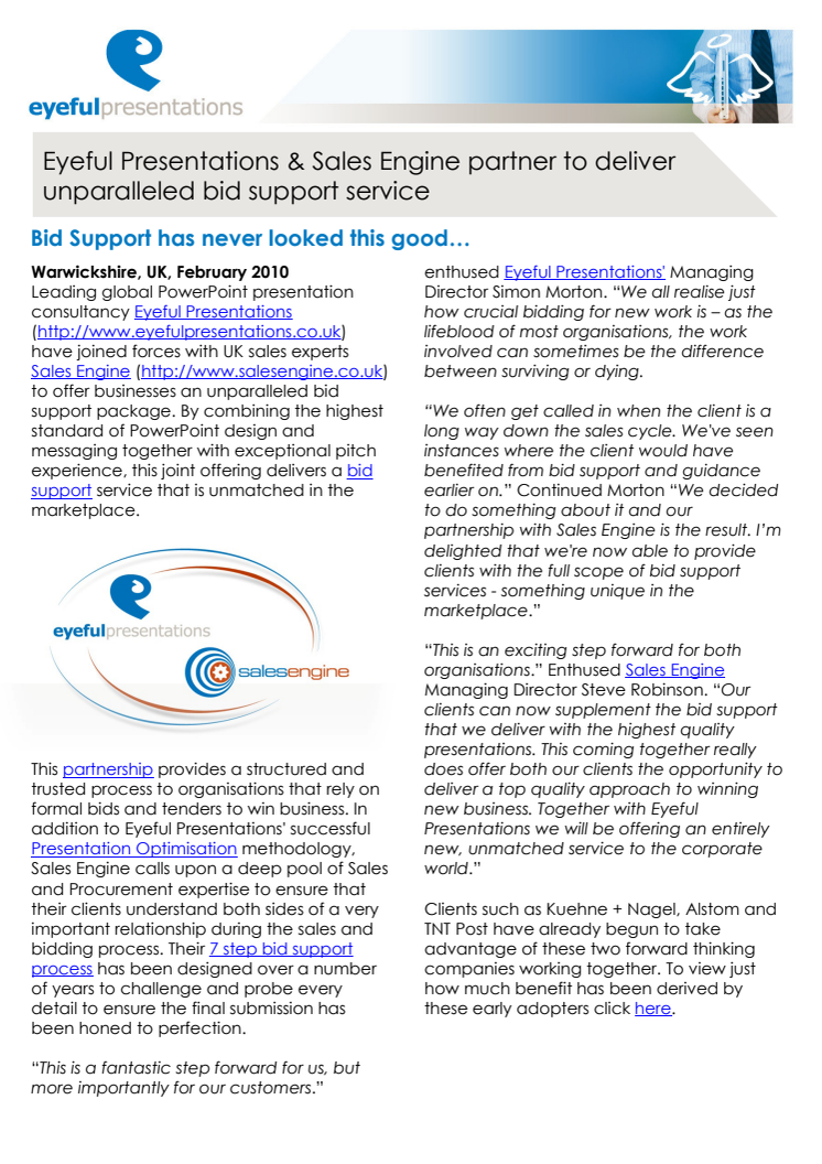 Eyeful Presentations & Sales Engine partner to deliver unparalleled bid support service