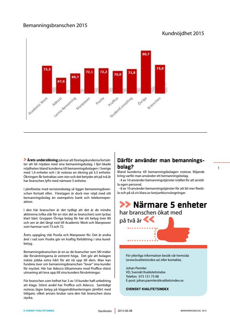 Svenskt Kvalitetsindex om Bemanningsbolag 2015