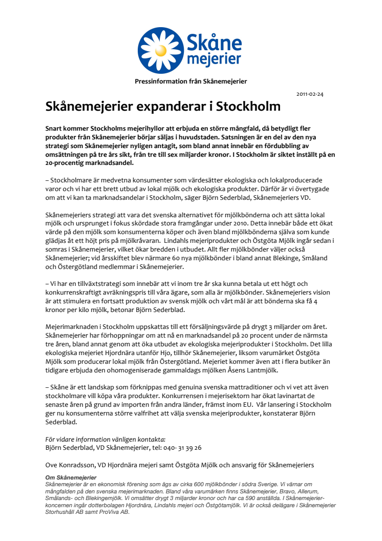 Skånemejerier expanderar i Stockholm