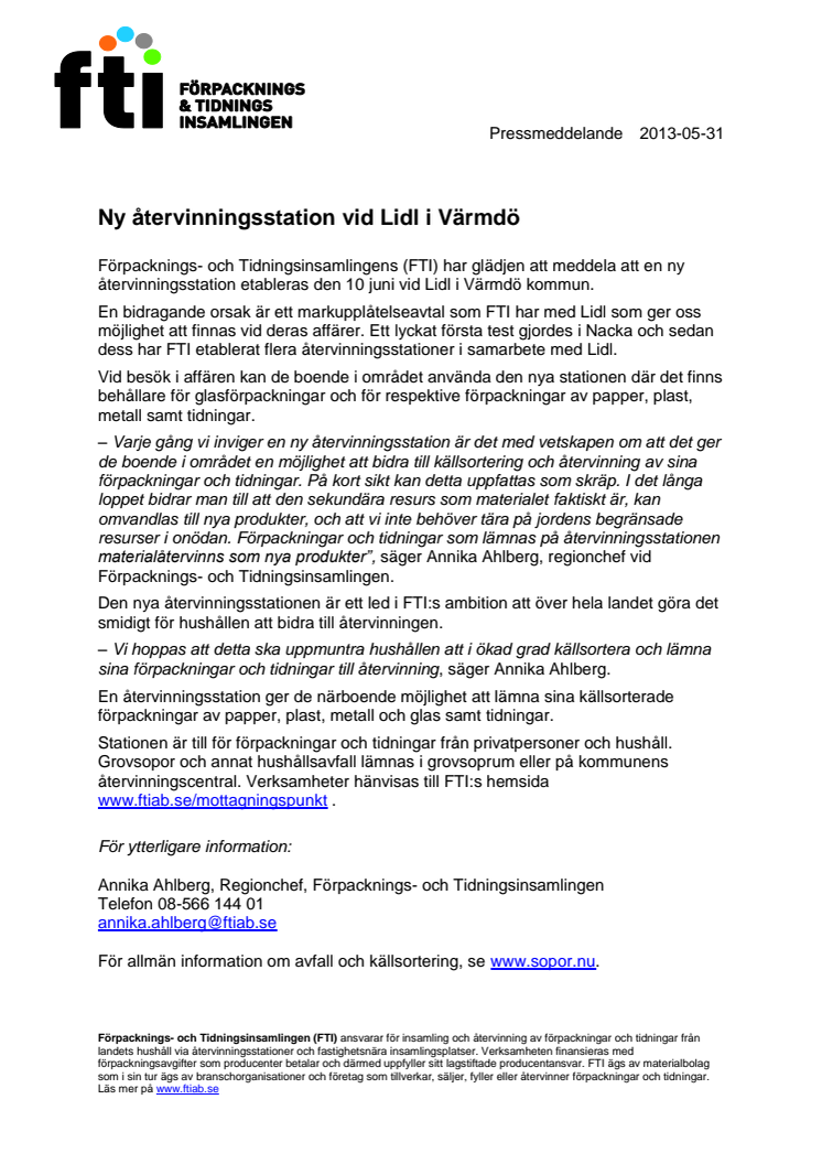 Ny återvinningsstation vid Lidl i Värmdö