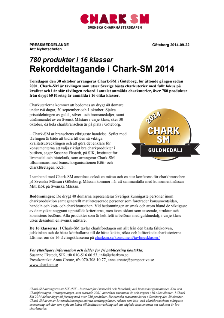 Rekorddeltagande i Chark-SM 2014 – 780 produkter i 16 klasser  