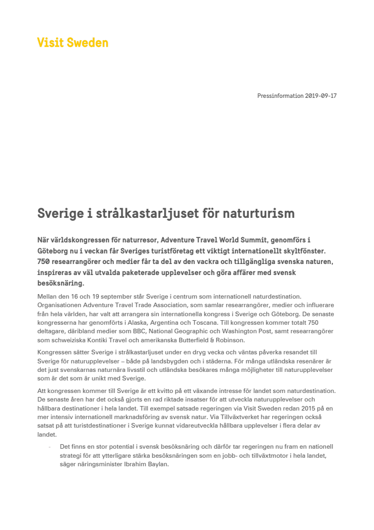 Sverige i strålkastarljuset för naturturism  