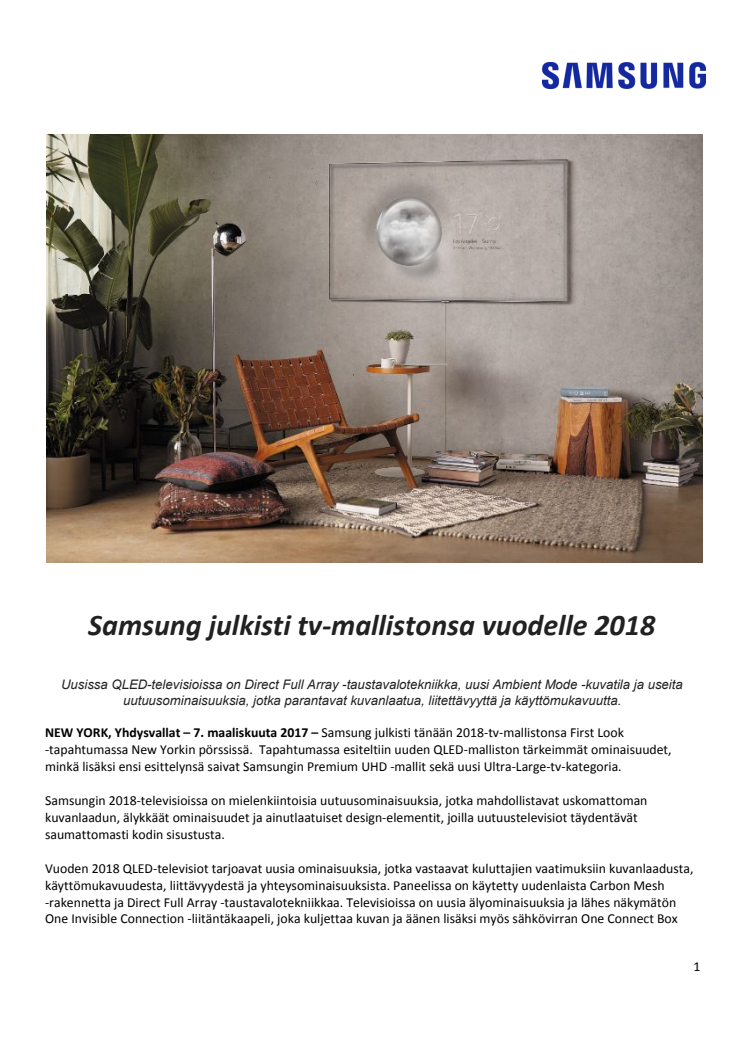 Samsung julkisti tv-mallistonsa vuodelle 2018