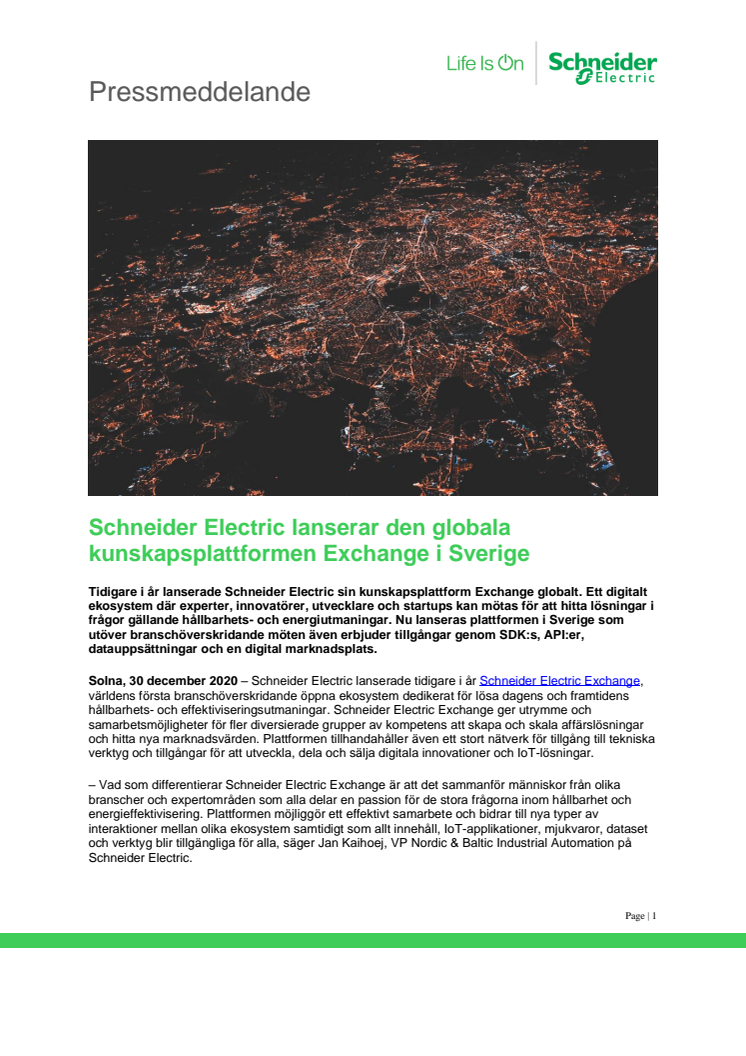 Schneider Electric lanserar den globala kunskapsplattformen Exchange i Sverige