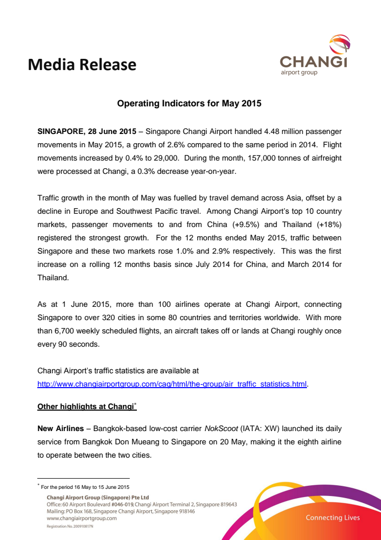 Operating Indicators for May 2015