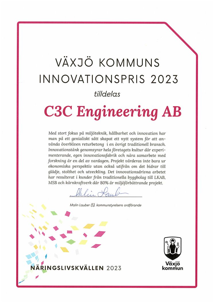 Växjö kommuns Innovationspris 2023_C3C Engineering