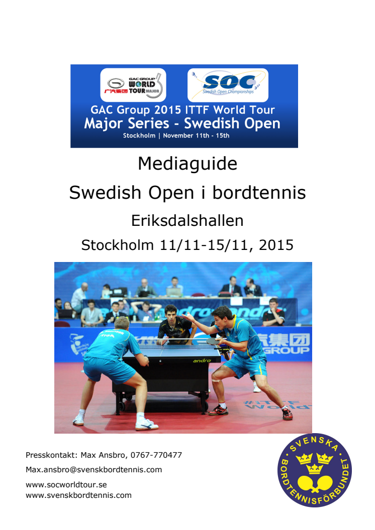Mediaguide Swedish Open Championship i bordtennis