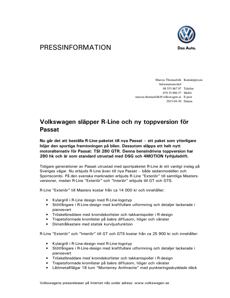 Volkswagen släpper R-Line och ny toppversion för Passat