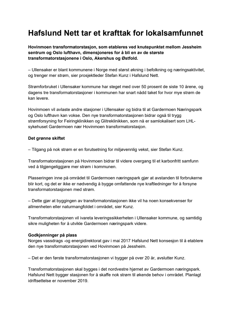 Hafslund Nett tar et krafttak for lokalsamfunnet