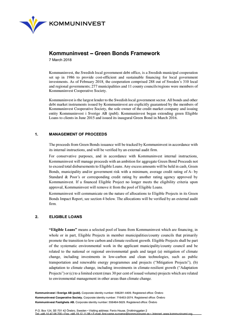 Kommuninvest updates its Green Bonds framework