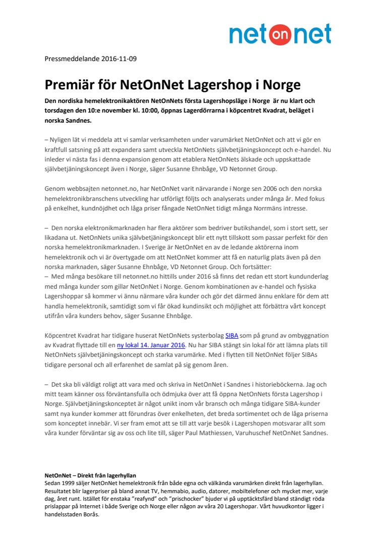 Premiär för NetOnNet Lagershop i Norge 