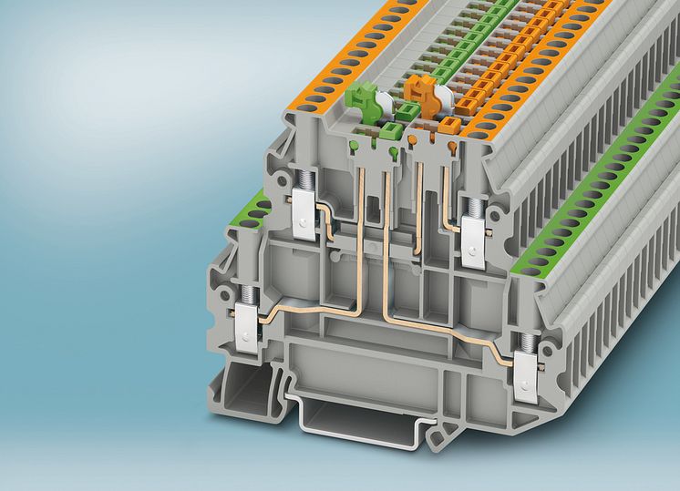 Double-level knife disconnect terminal blocks with universal screw connection