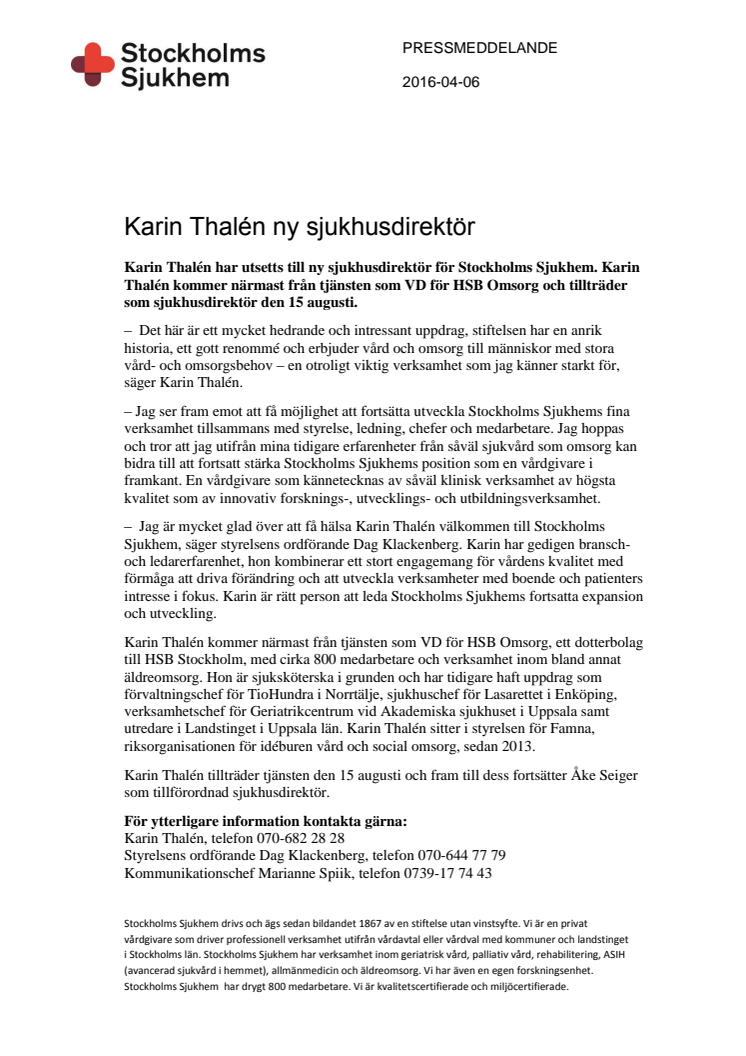 Karin Thalén ny sjukhusdirektör