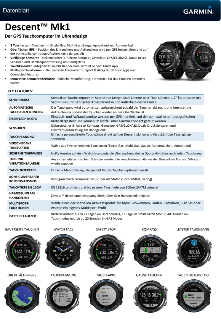 Datenblatt Garmin Descent Mk1