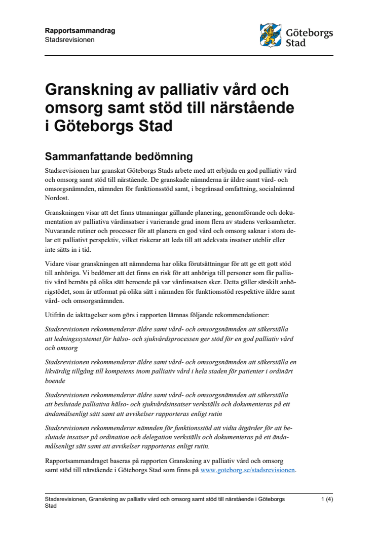 Rapportsammandrag – Granskning av palliativ vård och omsorg samt stöd till närstående i Göteborgs Stad.pdf