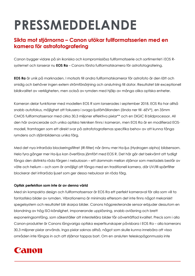 Sikta mot stjärnorna – Canon utökar fullformatsserien med en kamera för astrofotografering 