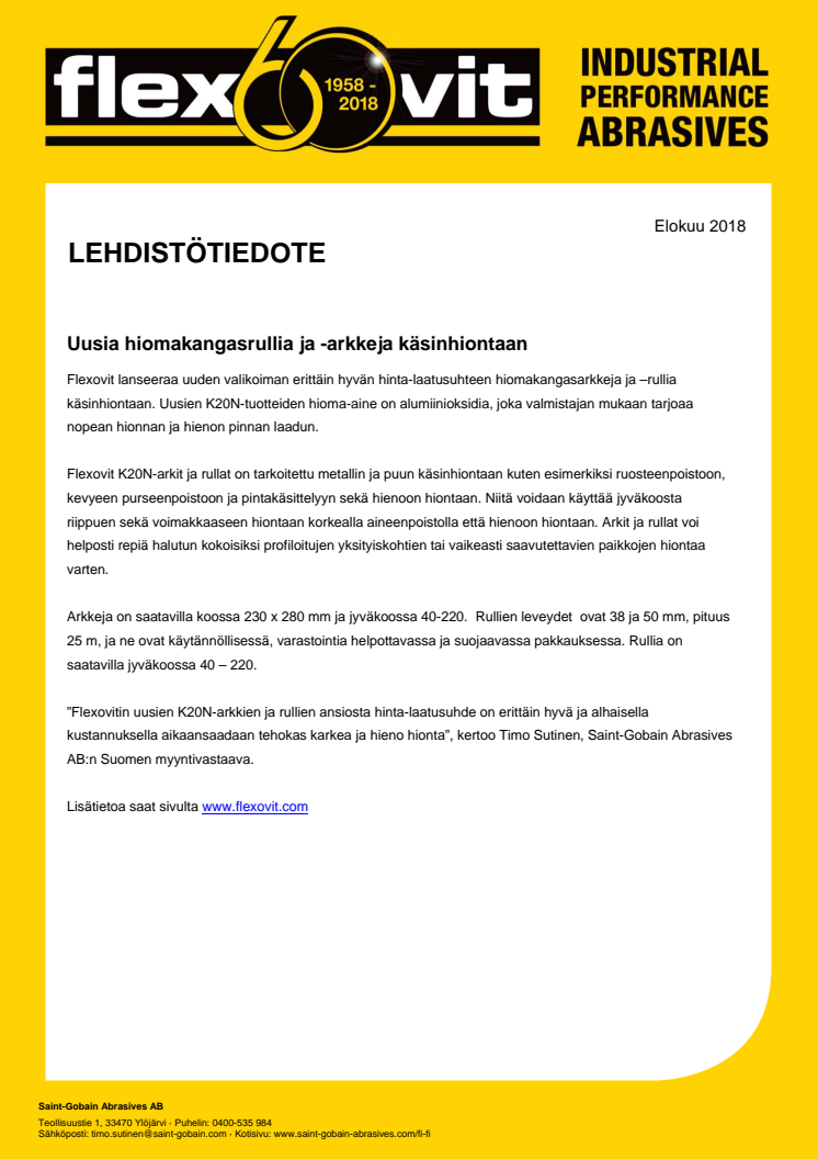 Uusia hiomakangasrullia ja -arkkeja käsinhiontaan
