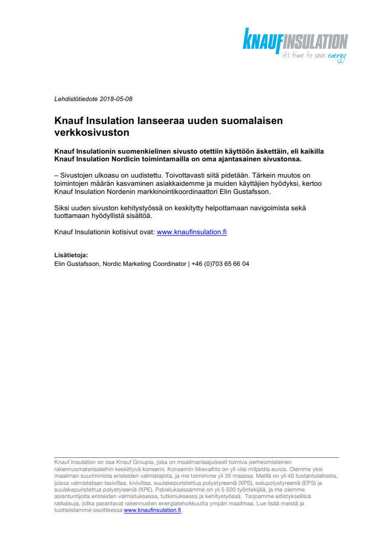 Knauf Insulation lanseeraa uuden suomalaisen verkkosivuston