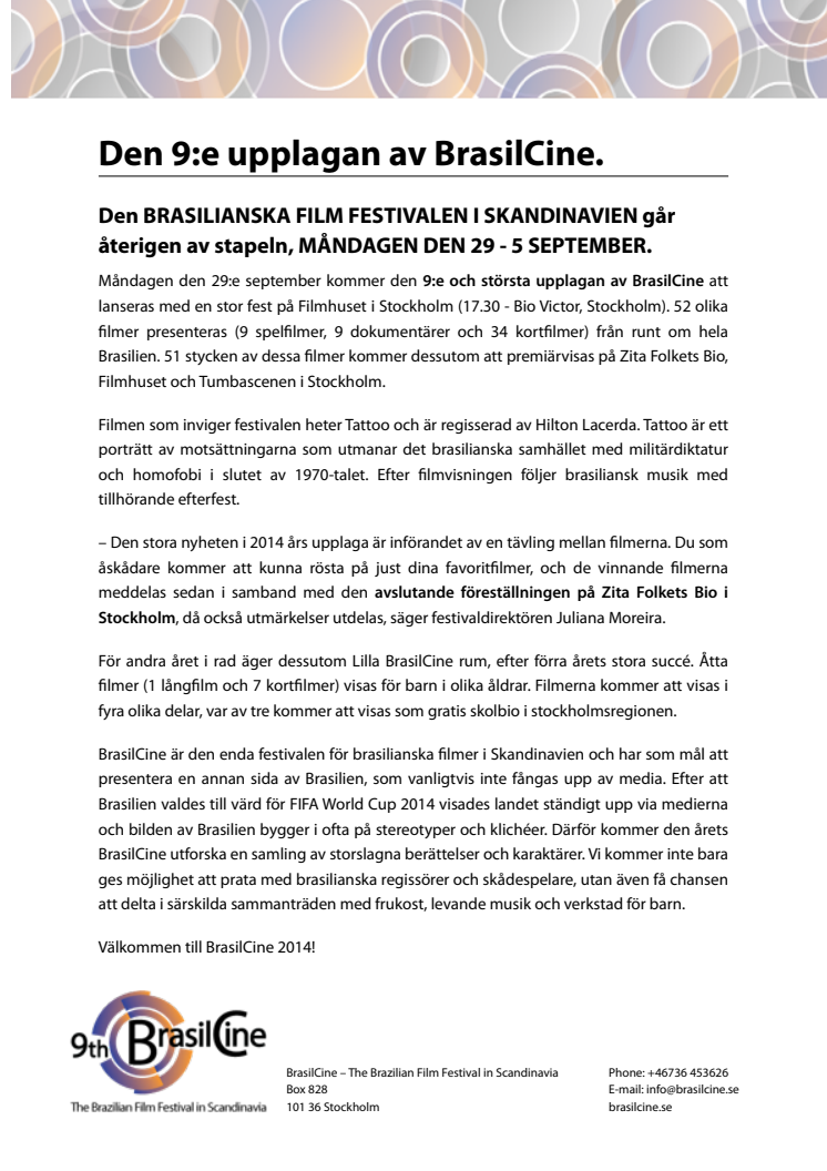 BrasilCine: The Brazilian Film Festival in Scandinavia starts its 9th Edition on Monday, September 29th