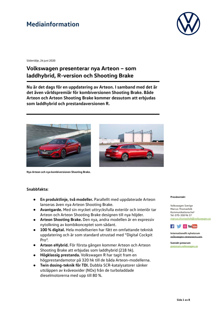 Volkswagen presenterar nya Arteon – som laddhybrid, R-version och Shooting Brake