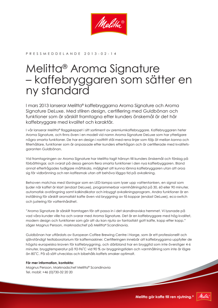 Melitta® Aroma Signature – kaffebryggaren som sätter en ny standard