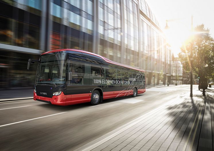 Visionsbild självkärande elektrisk fullängsbuss